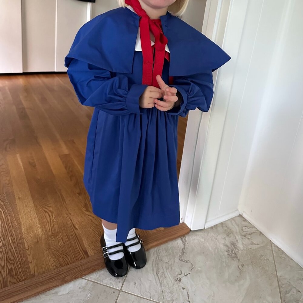 Madeline costume with dress, hat, and cape, size 3T
